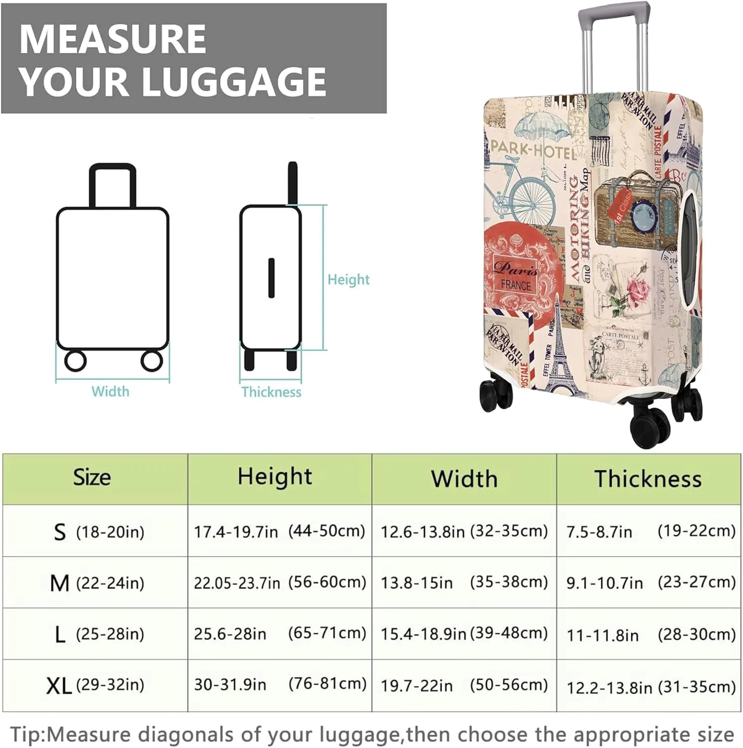 Travel Luggage Cover Suitcase Protector Fits 18-32 Inch Wheel Covers PatternedTravel Related Items Flower Luggage Protector Elastic M