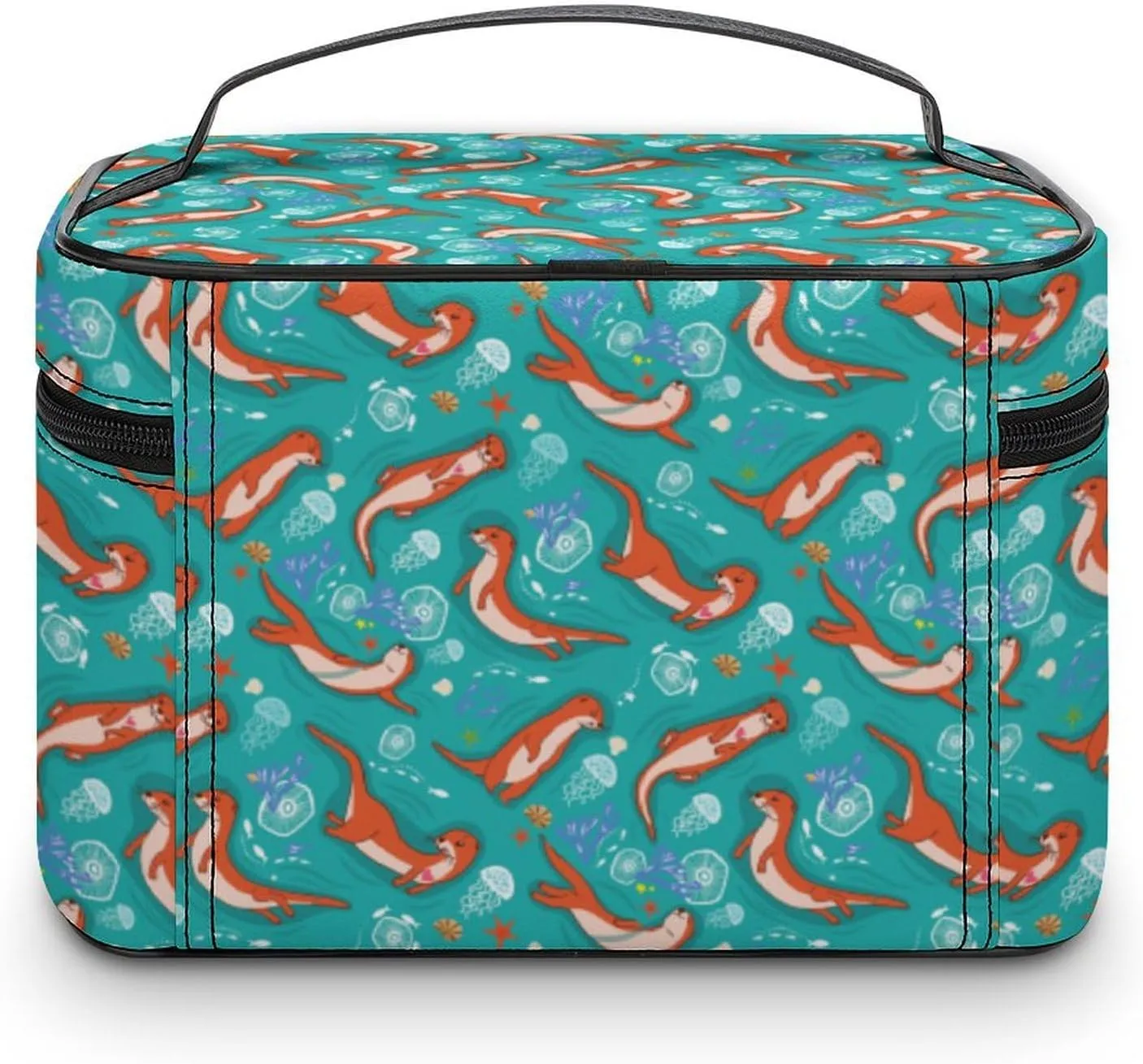 Travel Make Up Bag For Men Womens Cartoon Cute Otters Cosmetic Bags With Compartments Handle Wedding Party Large Capacity Waterproof Skincare Toiletry Makeup Box Organizer