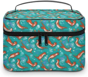 Travel Make Up Bag For Men Womens Cartoon Cute Otters Cosmetic Bags With Compartments Handle Wedding Party Large Capacity Waterproof Skincare Toiletry Makeup Box Organizer