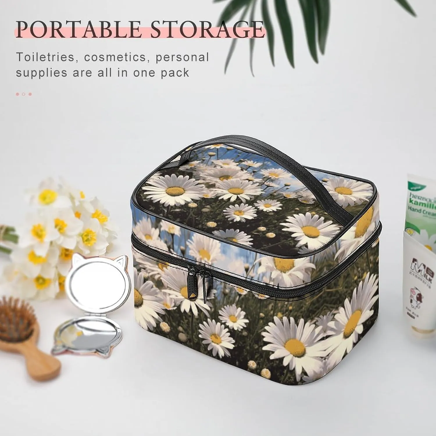 Travel Toiletry Bag for Women And Men,Beautiful Daisies Toiletry Organizer, Makeup Bag Travel Organizer for Shampoo,Toiletries