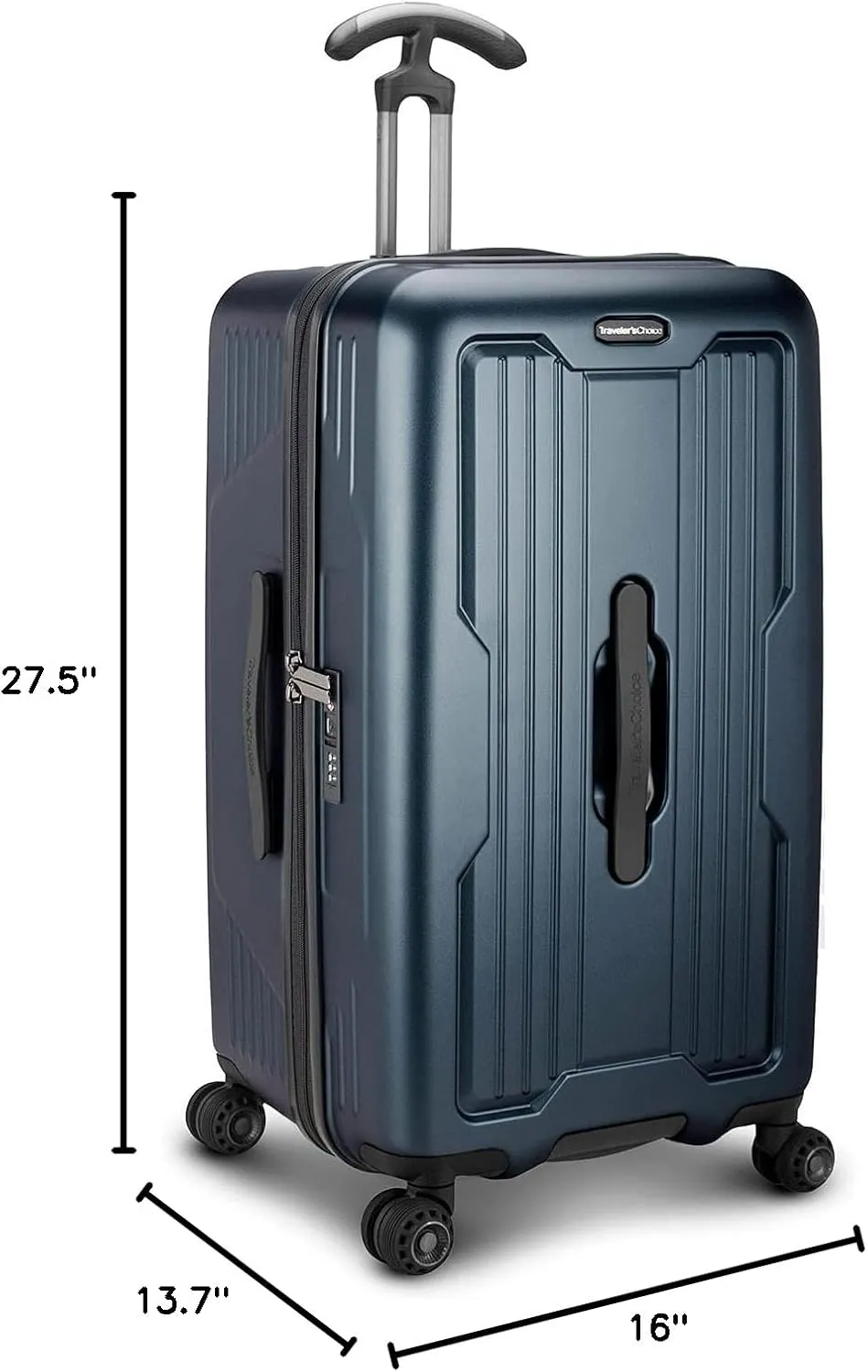 Traveler's Choice Ultimax II 26" Medium Trunk Spinner Luggage, Tie Down Straps, Matte Navy, Checked Inch