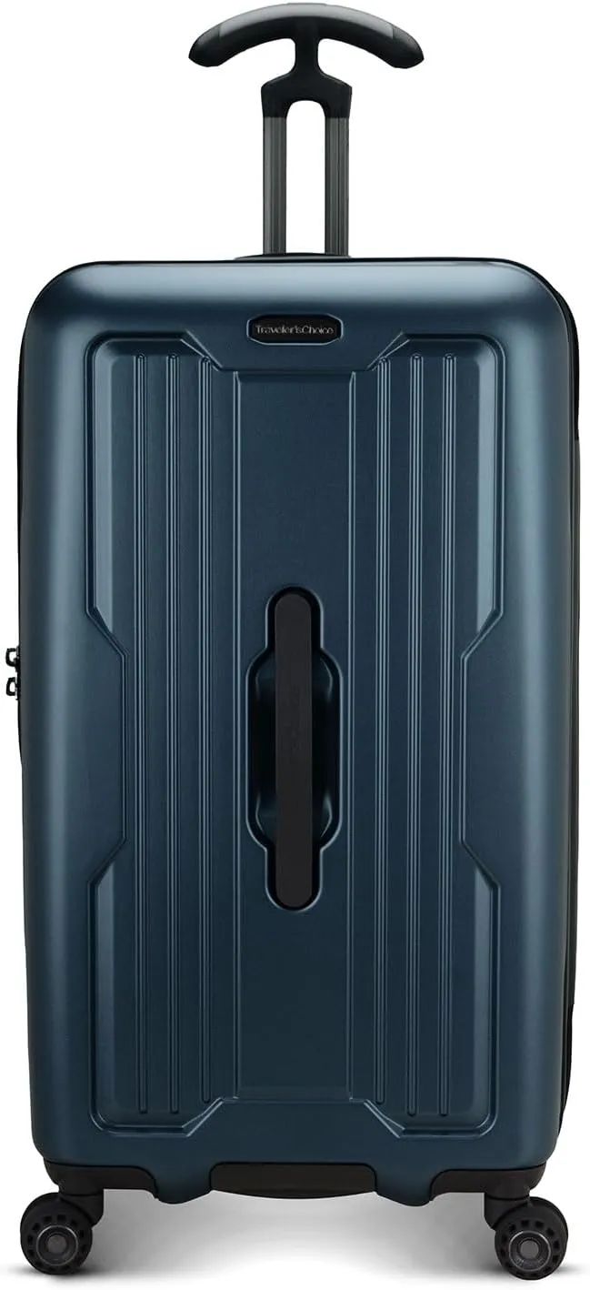 Traveler's Choice Ultimax II 26" Medium Trunk Spinner Luggage, Tie Down Straps, Matte Navy, Checked Inch