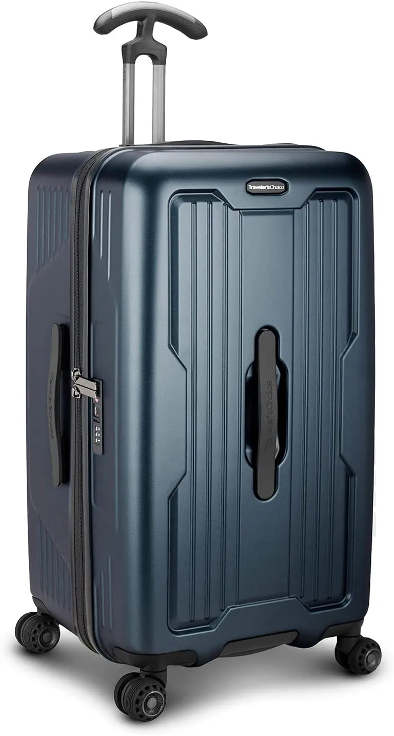 Traveler's Choice Ultimax II 26" Medium Trunk Spinner Luggage, Tie Down Straps, Matte Navy, Checked Inch