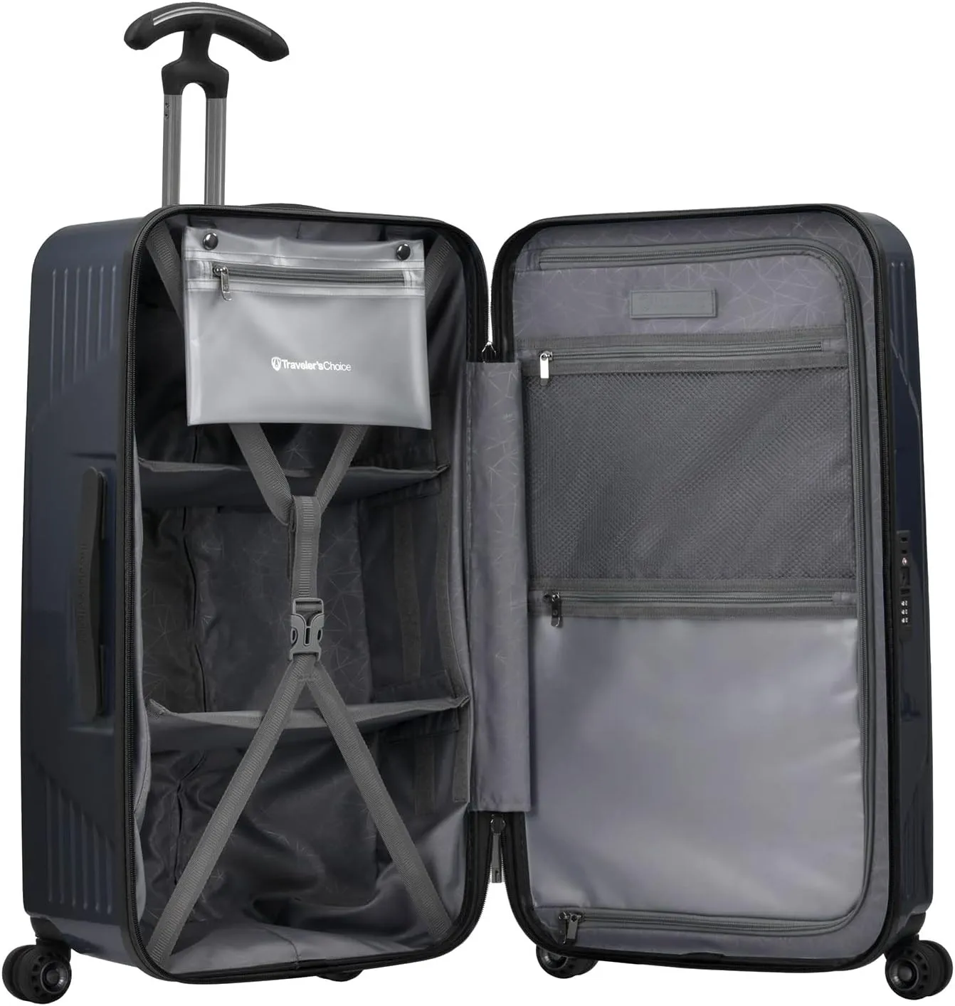 Traveler's Choice Ultimax II 26" Medium Trunk Spinner Luggage, Tie Down Straps, Matte Navy, Checked Inch