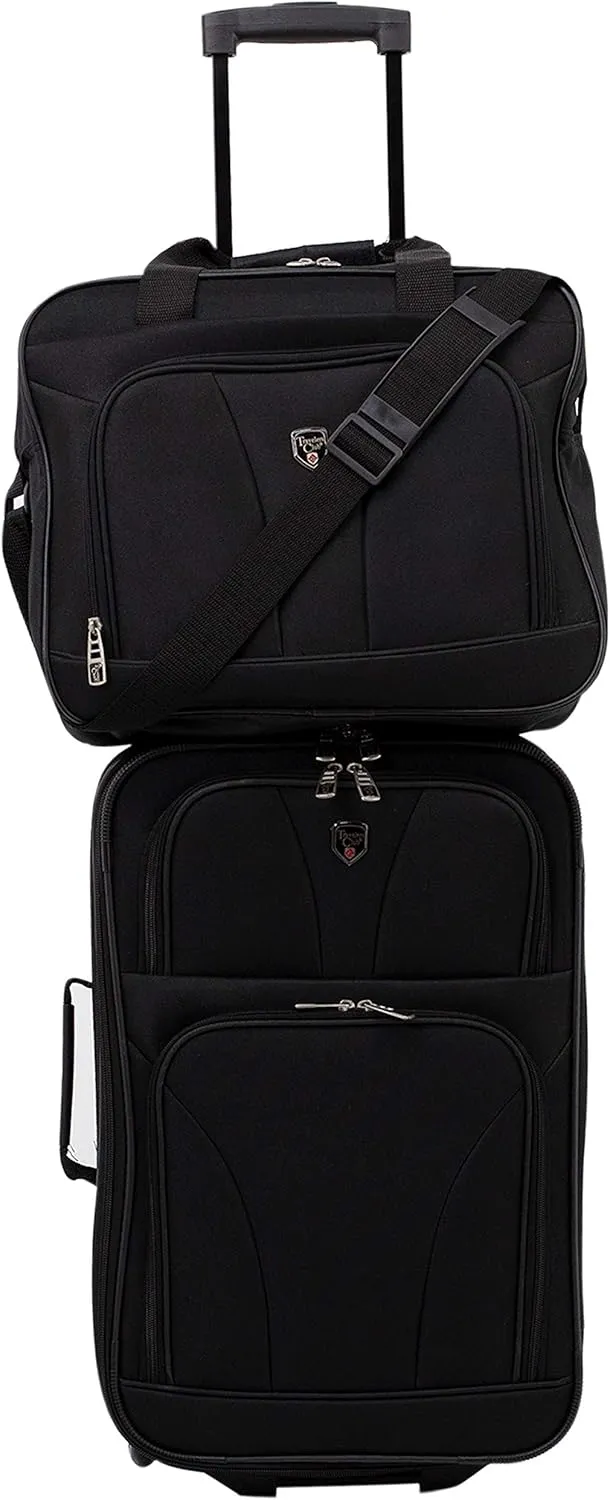 Travelers Club Bowman Expandable Luggage, Black, 3-Piece Set (Dopp/Tote/20)