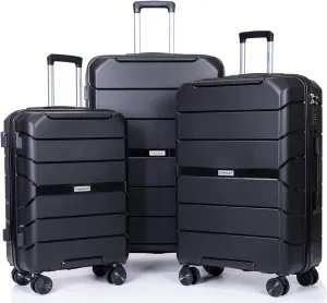 Travelhouse Luggage 3 Piece Set Suitcase with Spinner Wheels TSA Locks PP Luggage Hardside Carry on 20in 24in 28in For Unisex (Black)