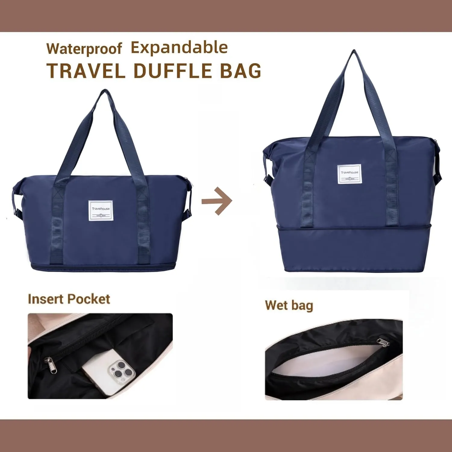 Travelhouse Luggage Sets 5 Piece,PP Hardshell Carry on Suitcase Set,Travel Suitcases with Double Spinner Wheels and TSA Lock (NAVY)