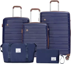 Travelhouse Luggage Sets 5 Piece,PP Hardshell Carry on Suitcase Set,Travel Suitcases with Double Spinner Wheels and TSA Lock (NAVY)