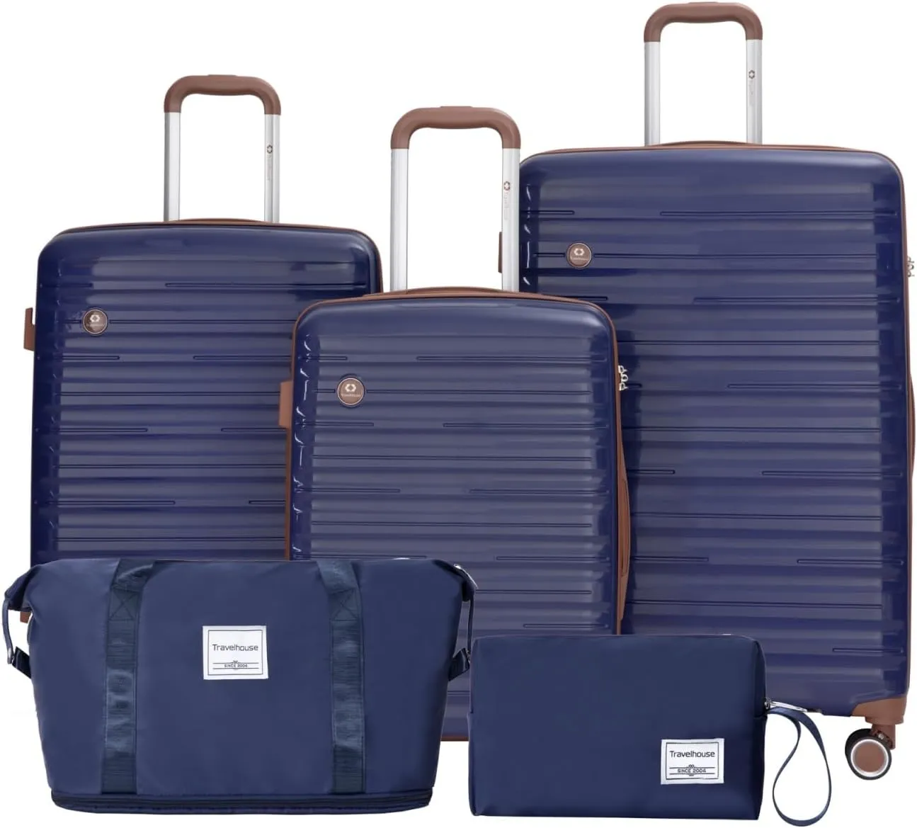 Travelhouse Luggage Sets 5 Piece,PP Hardshell Carry on Suitcase Set,Travel Suitcases with Double Spinner Wheels and TSA Lock (NAVY)