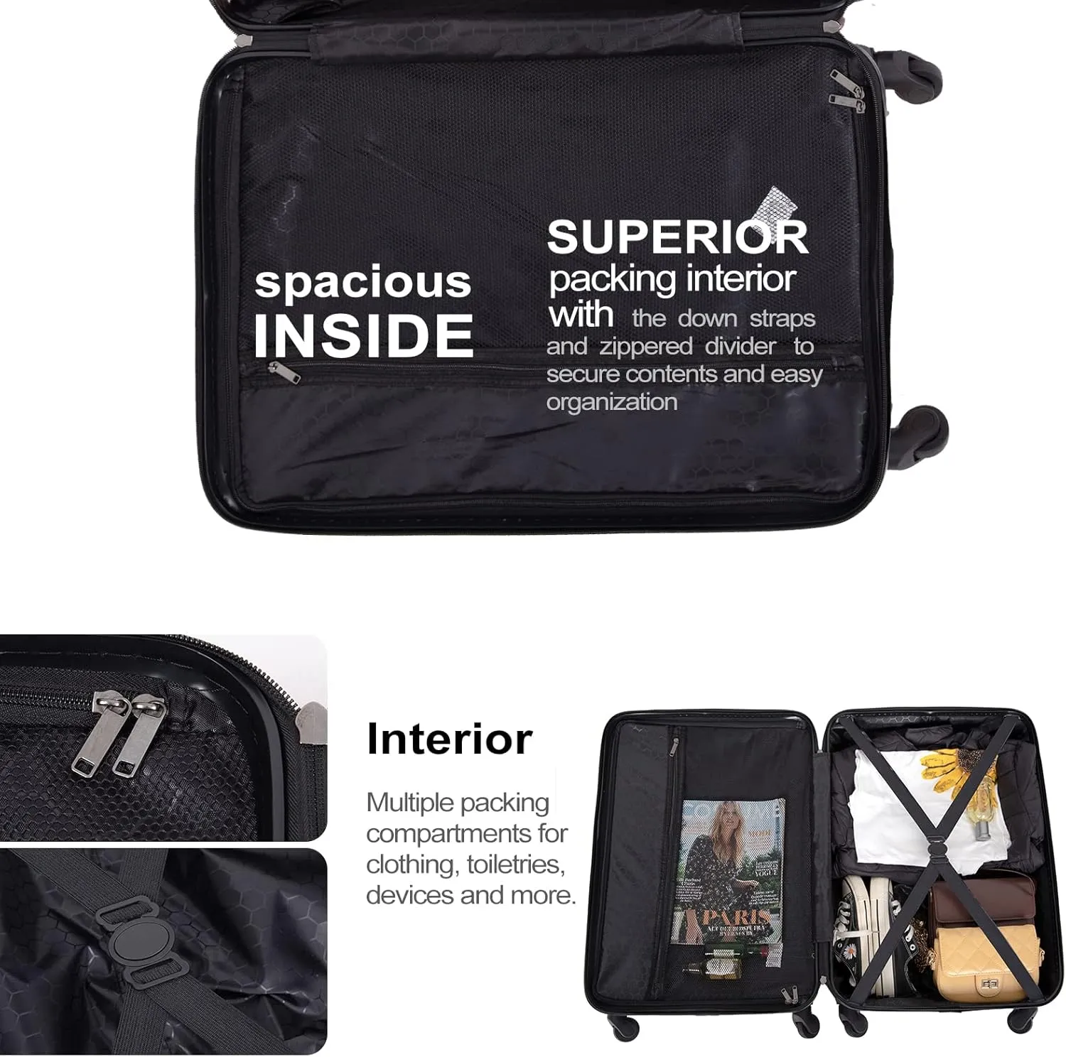 Travelhouse TravelhouseLuggageSets3PieceWear-ResistanceHardshellSpinnerWheelsSuitcaseSetswithTsaLock20/24/28TravelLuggagesClearanceLightweight