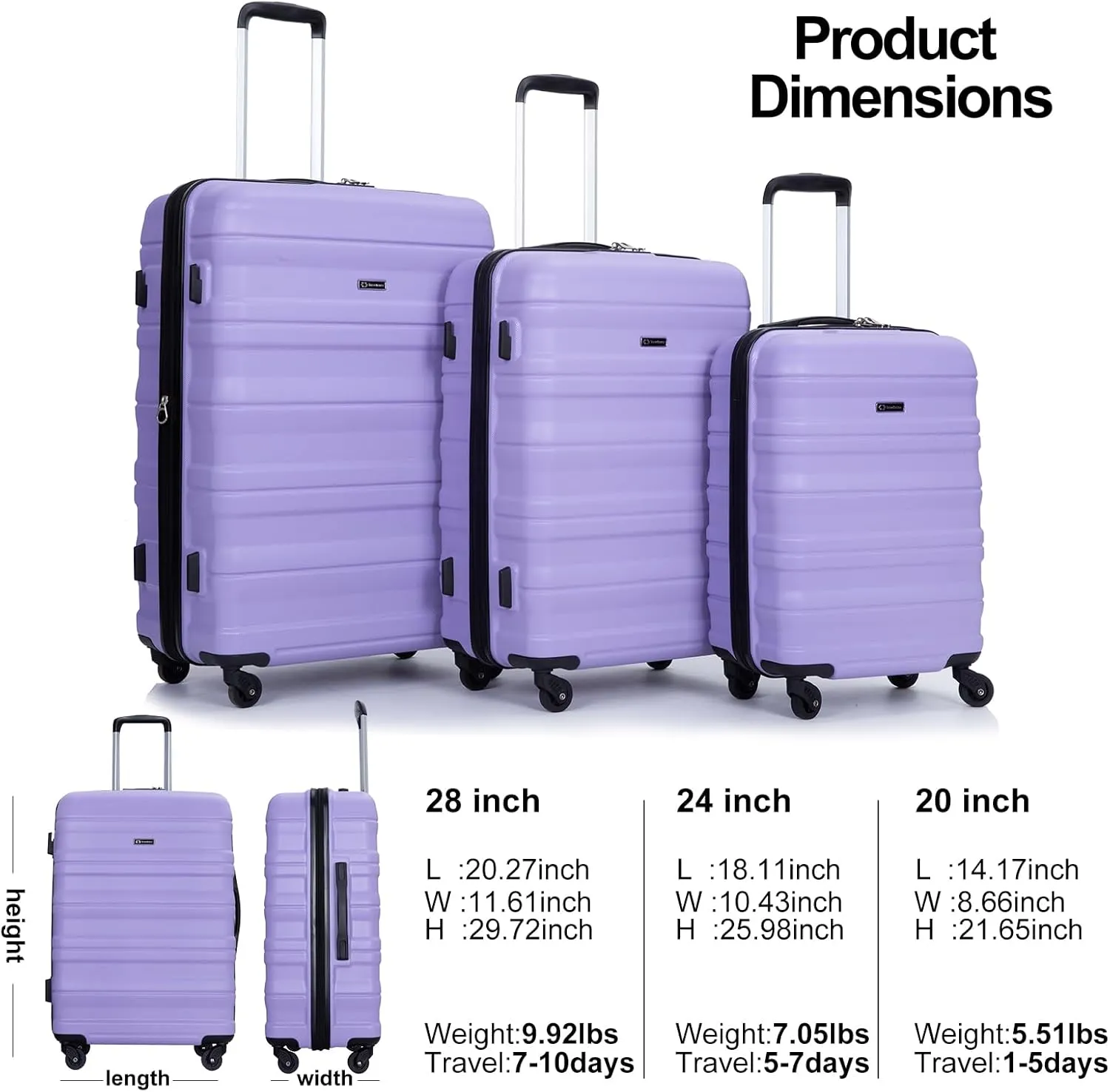 Travelhouse TravelhouseLuggageSets3PieceWear-ResistanceHardshellSpinnerWheelsSuitcaseSetswithTsaLock20/24/28TravelLuggagesClearanceLightweight