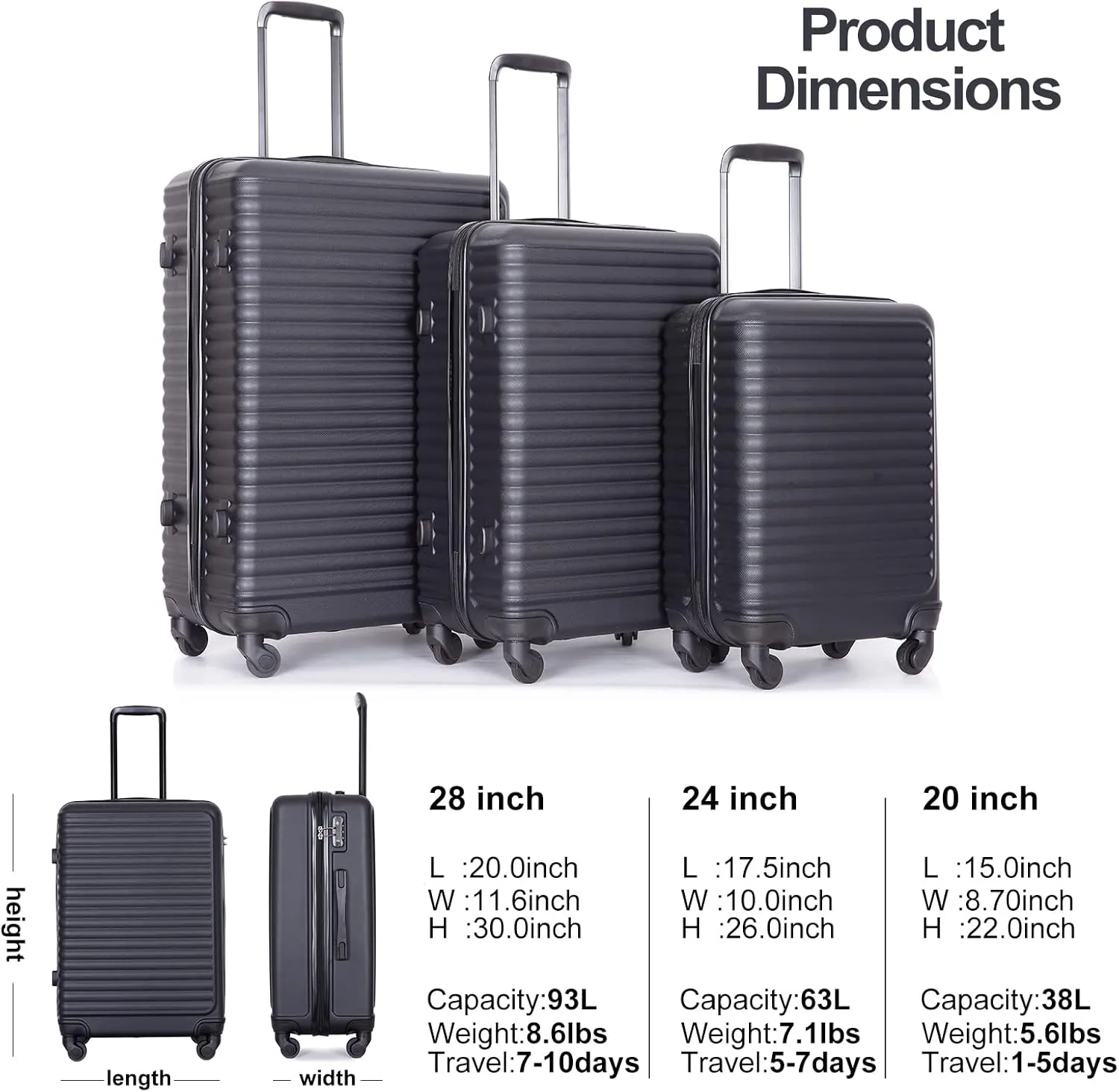 Travelhouse TravelhouseLuggageSets3PieceWear-ResistanceHardshellSpinnerWheelsSuitcaseSetswithTsaLock20/24/28TravelLuggagesClearanceLightweight