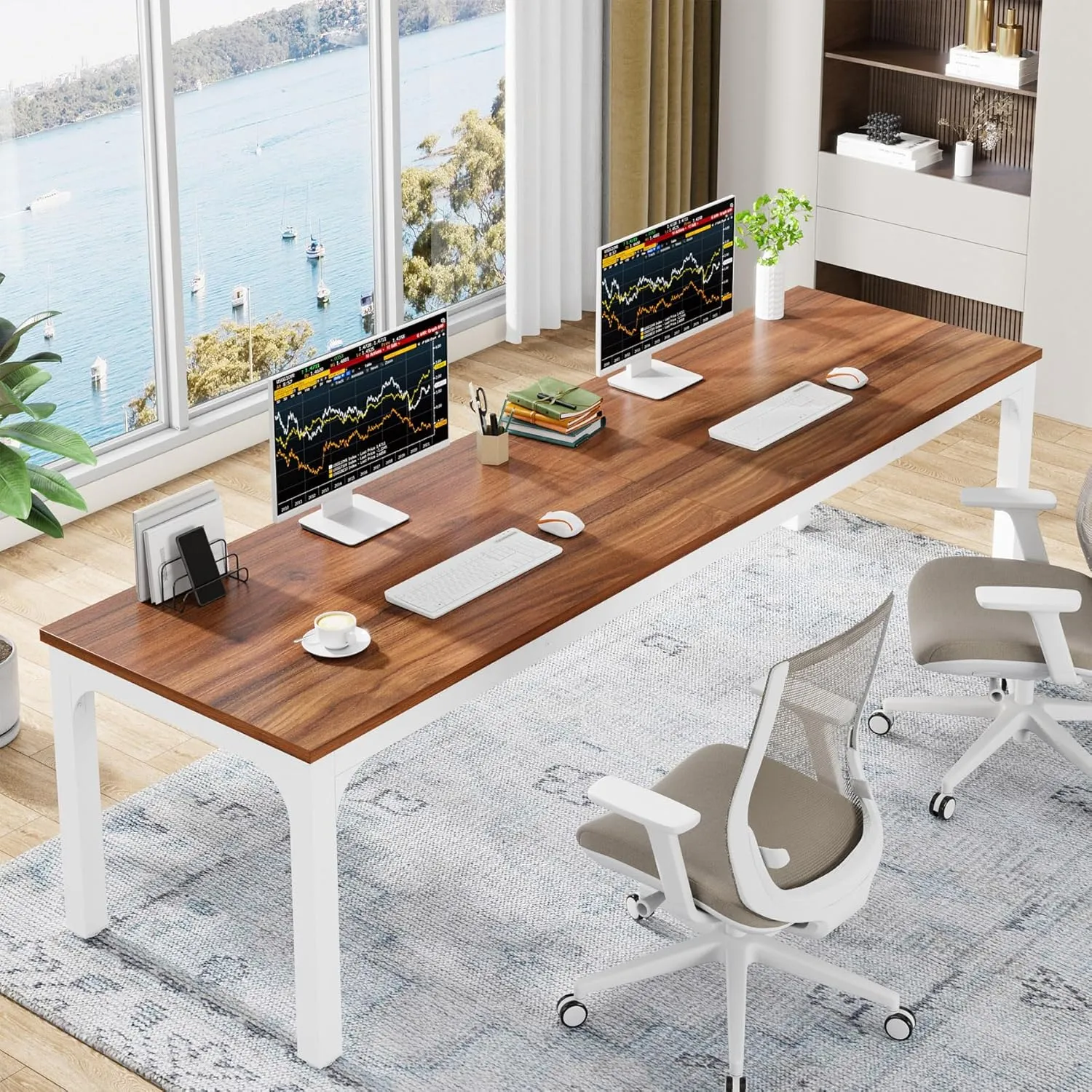 Tribesigns 78.7 Inches Extra Long Computer Desk 2 Person Desk, Double Long Desk, Workstaion for Home Office (Walnut White)