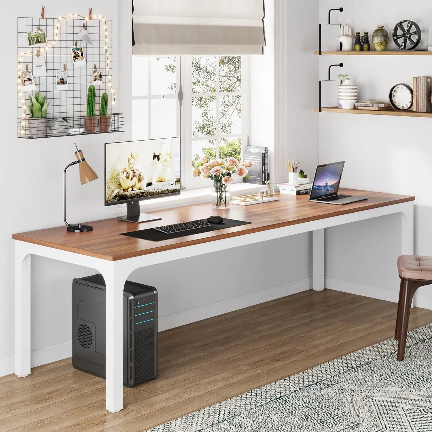 Tribesigns 78.7 Inches Extra Long Computer Desk 2 Person Desk, Double Long Desk, Workstaion for Home Office (Walnut White)
