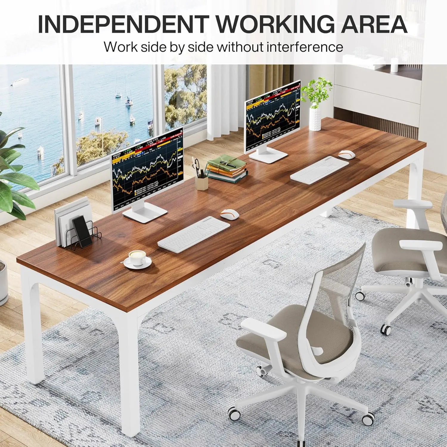 Tribesigns 78.7 Inches Extra Long Computer Desk 2 Person Desk, Double Long Desk, Workstaion for Home Office (Walnut White)