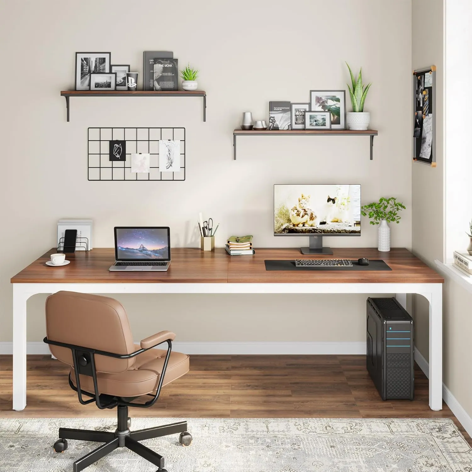 Tribesigns 78.7 Inches Extra Long Computer Desk 2 Person Desk, Double Long Desk, Workstaion for Home Office (Walnut White)