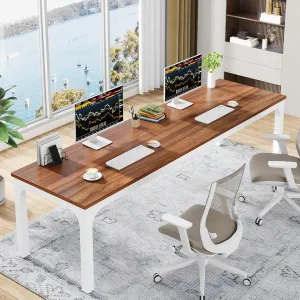 Tribesigns 78.7 Inches Extra Long Computer Desk 2 Person Desk, Double Long Desk, Workstaion for Home Office (Walnut White)