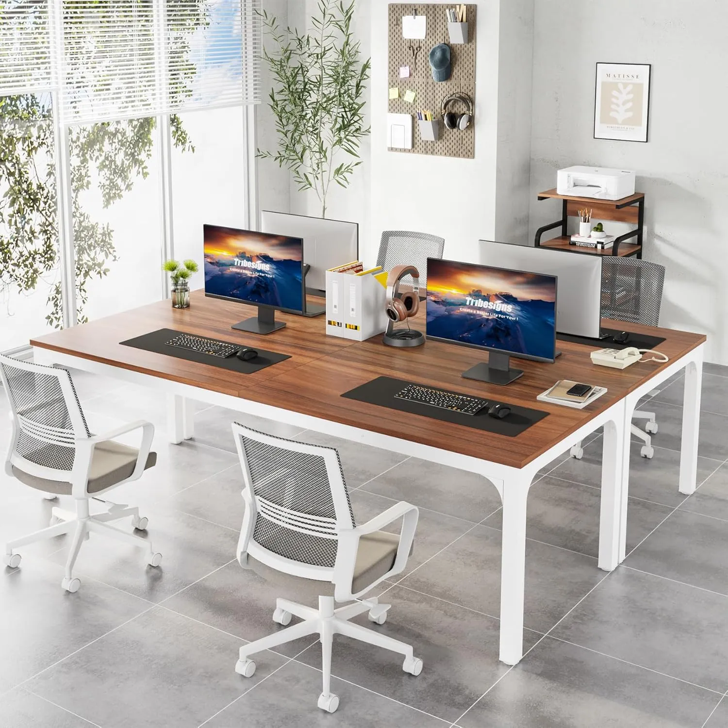 Tribesigns 78.7 Inches Extra Long Computer Desk 2 Person Desk, Double Long Desk, Workstaion for Home Office (Walnut White)