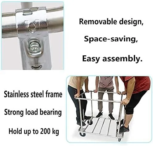 Trolley Movable Carts, Kitchen Storage Hand Trucks, 200L Large Capacity Laundry Hamper Sorter Cart,Hotel Clothes Trolley With 6.5Inch Wheels Bags/Brown/90X65X85Cm (Blue 90X65X85Cm) (Blue 90X65X85Cm)