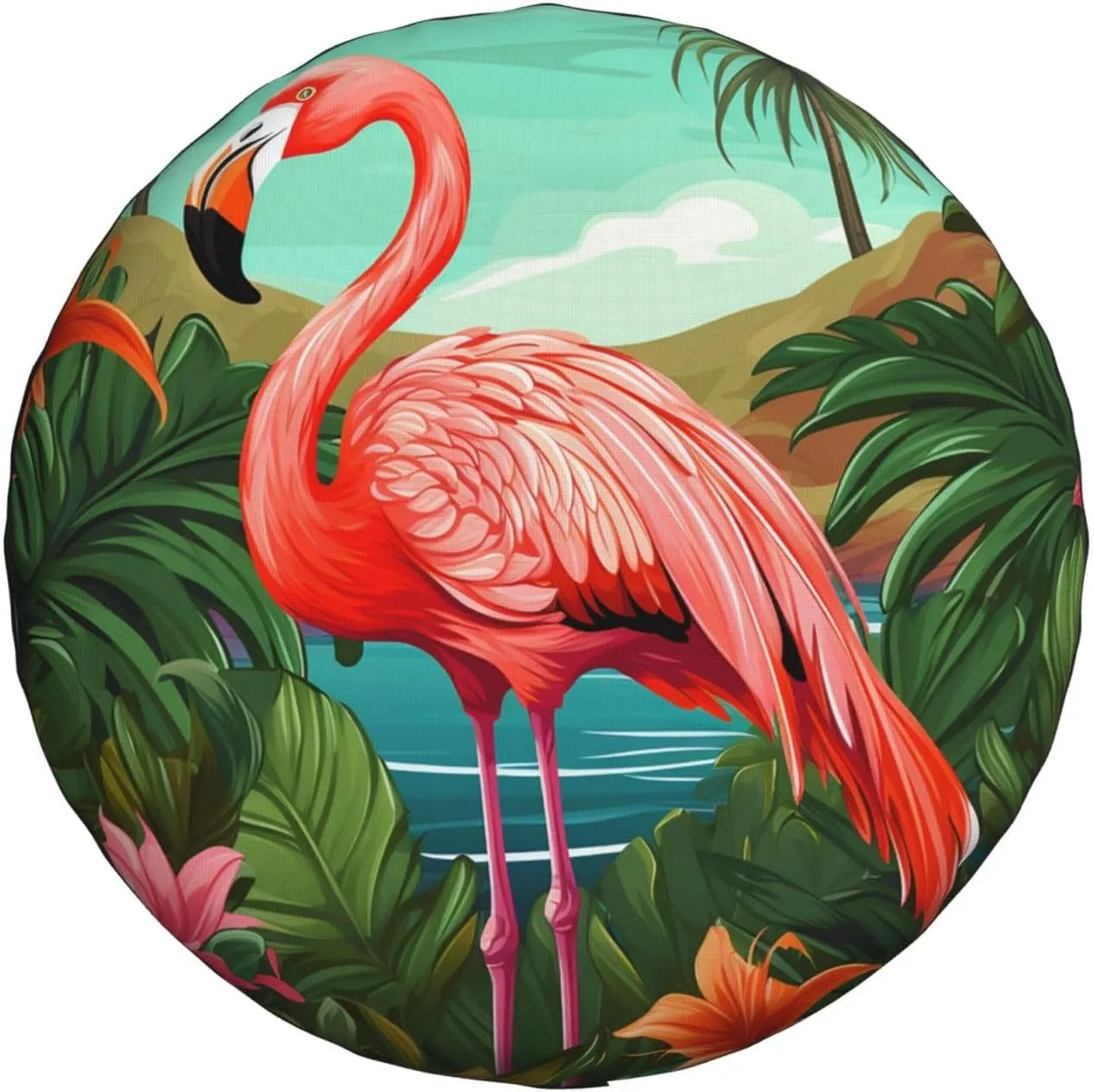 Tropical Flamingo Tire Cover Outdoor Waterproof Snow Sun Rain Wheel Cover Portable Wheel Bags Camper Spare Tire Cover Universal Car Tire Protectors for Trailer RV SUV