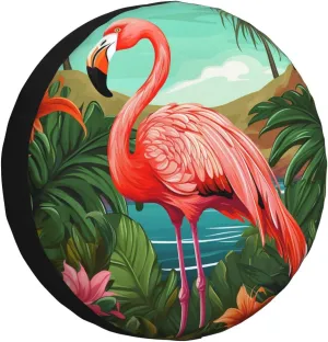 Tropical Flamingo Tire Cover Outdoor Waterproof Snow Sun Rain Wheel Cover Portable Wheel Bags Camper Spare Tire Cover Universal Car Tire Protectors for Trailer RV SUV