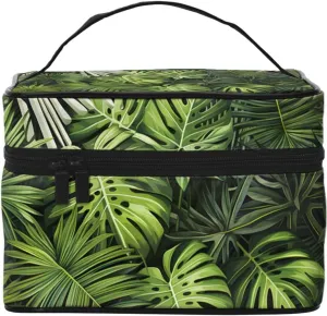 Tropical Palm Leaves Makeup Bag for Women Travel Cosmetic Bag Large Makeup Case Portable Toiletry Skincare Organizer Bag