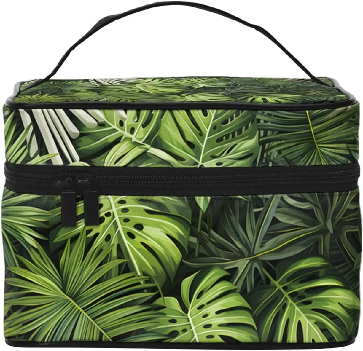Tropical Palm Leaves Makeup Bag for Women Travel Cosmetic Bag Large Makeup Case Portable Toiletry Skincare Organizer Bag