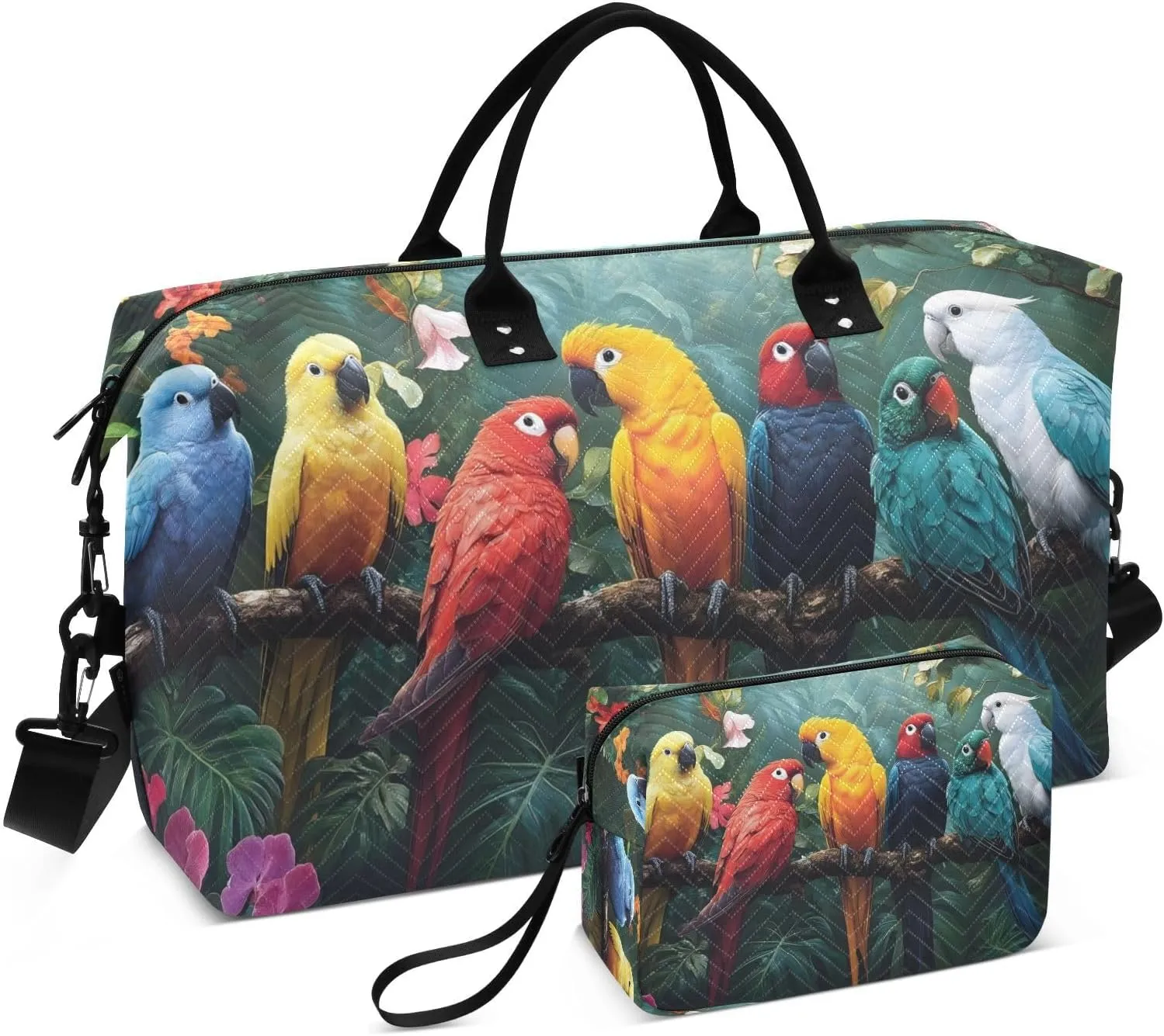 Tropical Parrots Travel Duffel Bag, Shoulder Weekender Overnight Bags - Large Gym Bag with Wet Pocket