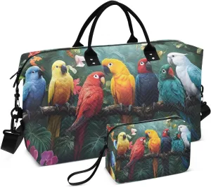Tropical Parrots Travel Duffel Bag, Shoulder Weekender Overnight Bags - Large Gym Bag with Wet Pocket