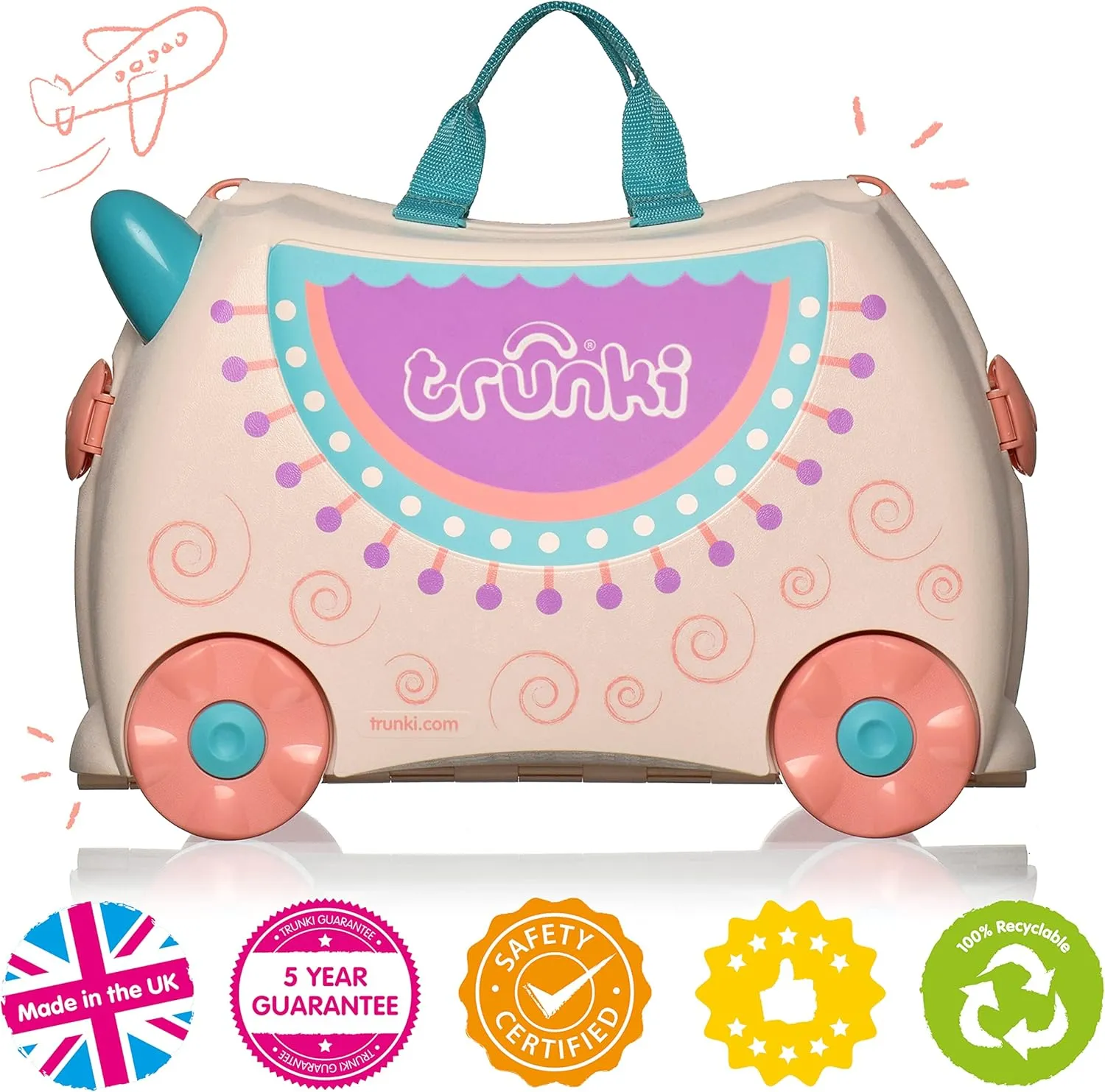 Trunki Hand Luggage and Children's Suitcase for Sitting On | Children's Risen Gift for Girls and Boys | Trolley, Pink