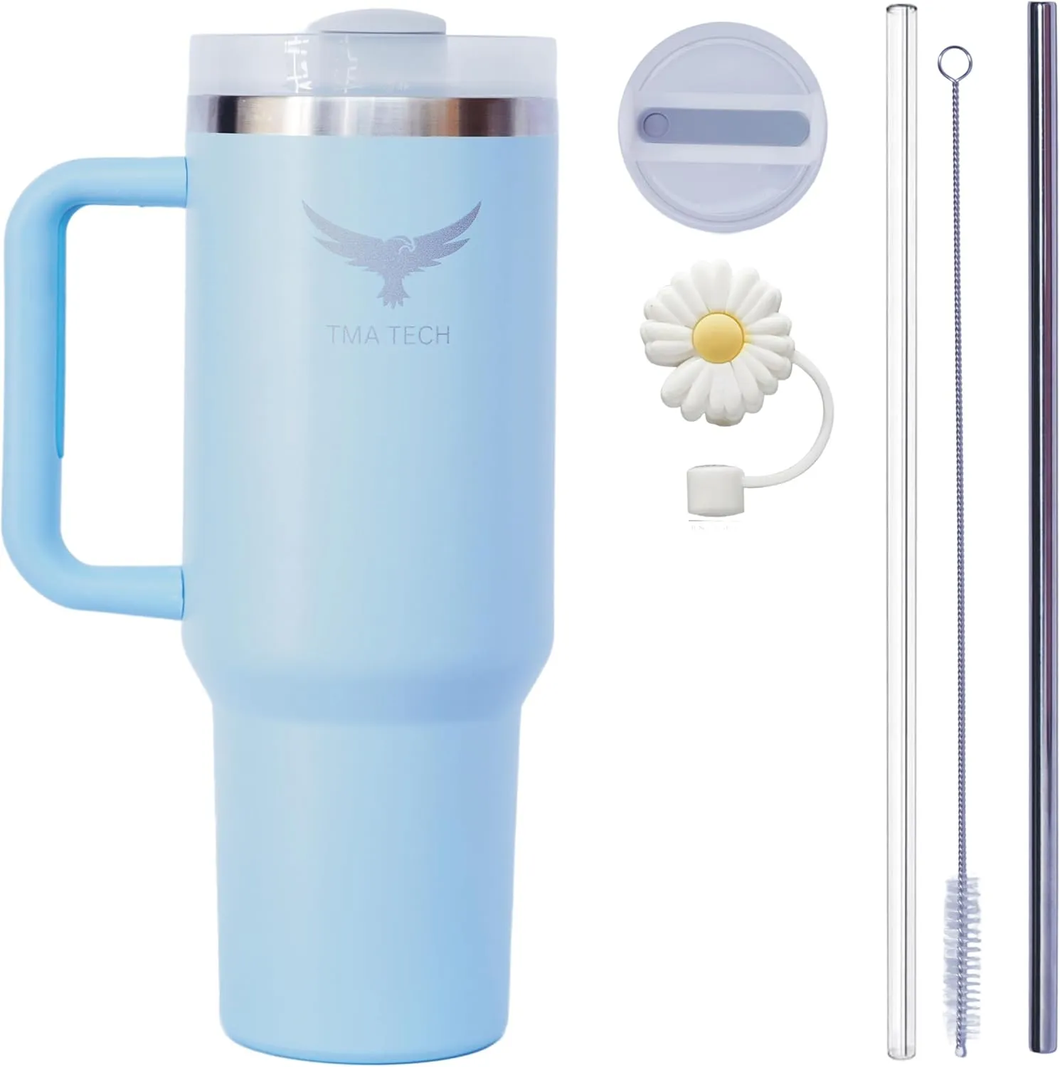 Tumbler Stainless Steel Vacuum Insulated Travel Mug 40oz with Lid and Straw Cap,stanely Cup,2024 New Technology, Unbreakable Mug, Leak-Proof, BPA Free, Hot or Cold Drinks. (Light blue).