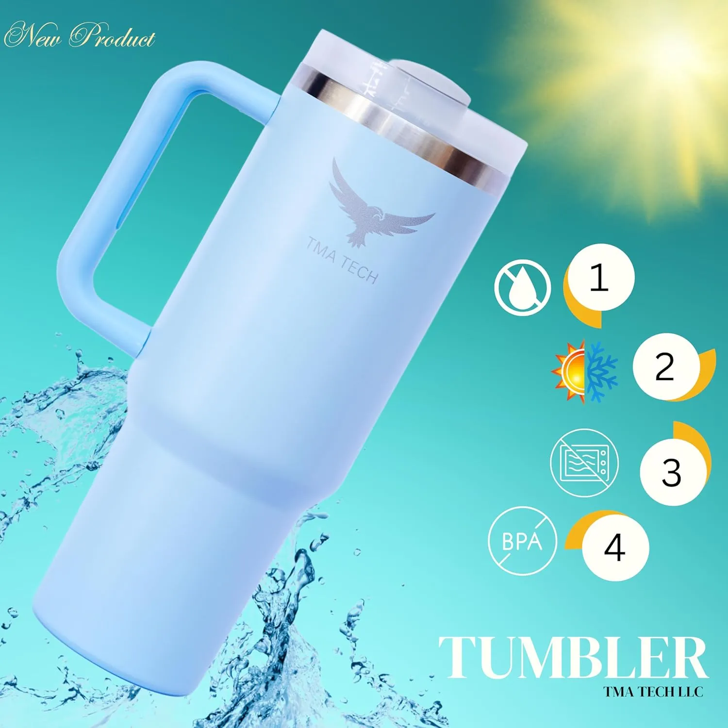 Tumbler Stainless Steel Vacuum Insulated Travel Mug 40oz with Lid and Straw Cap,stanely Cup,2024 New Technology, Unbreakable Mug, Leak-Proof, BPA Free, Hot or Cold Drinks. (Light blue).