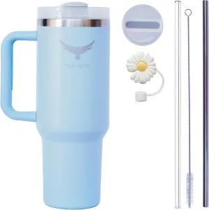 Tumbler Stainless Steel Vacuum Insulated Travel Mug 40oz with Lid and Straw Cap,stanely Cup,2024 New Technology, Unbreakable Mug, Leak-Proof, BPA Free, Hot or Cold Drinks. (Light blue).