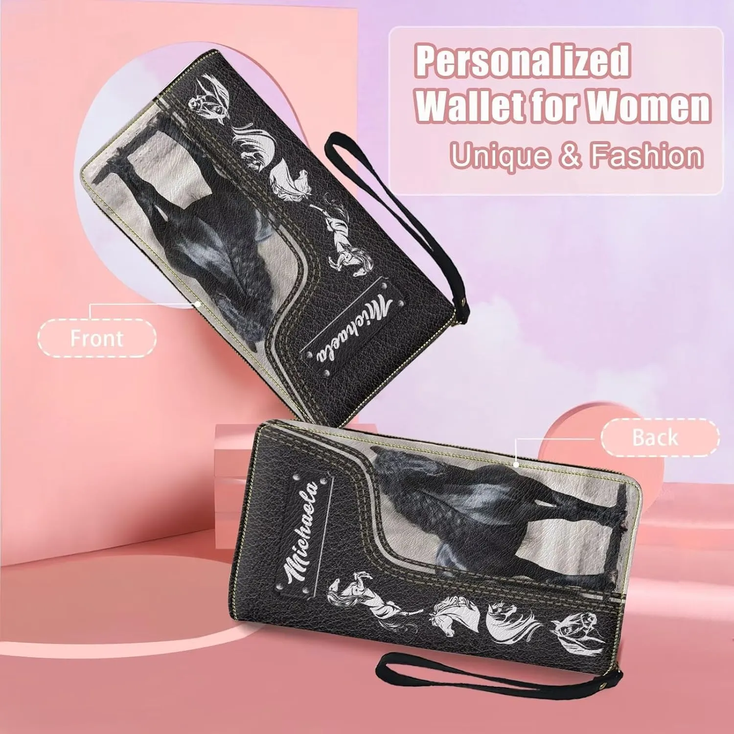 Tuoxiukan Crazy Horse Wallets for Men Custom Wallets with Name PU Leather Long Wallets for Women Handbags and Purse Waterproof Zipper Coin Purse Christmas Gifts for Mom
