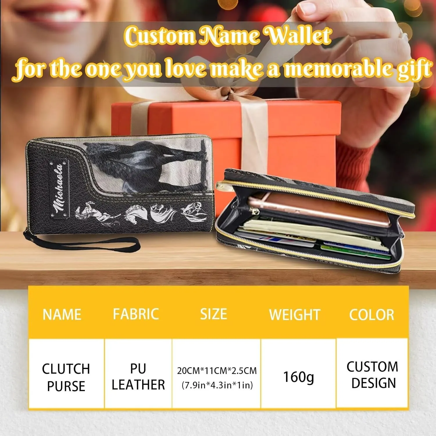 Tuoxiukan Crazy Horse Wallets for Men Custom Wallets with Name PU Leather Long Wallets for Women Handbags and Purse Waterproof Zipper Coin Purse Christmas Gifts for Mom
