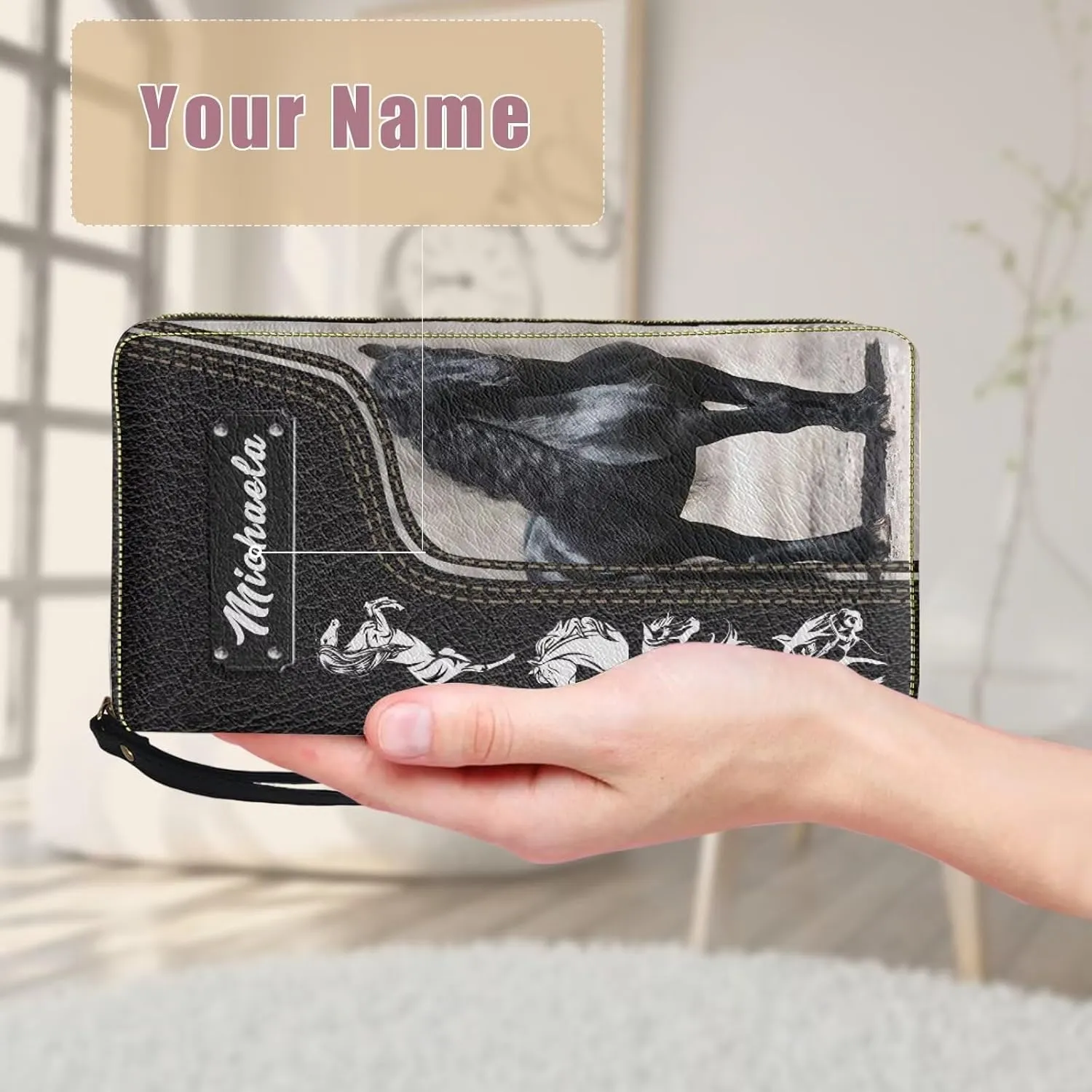 Tuoxiukan Crazy Horse Wallets for Men Custom Wallets with Name PU Leather Long Wallets for Women Handbags and Purse Waterproof Zipper Coin Purse Christmas Gifts for Mom
