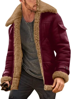 TUQIDEWU Winter Coats for Men Big and Tall, Jackets for Men Winter Vintage Plus Size Lapel Collar Padded Leather Jackets