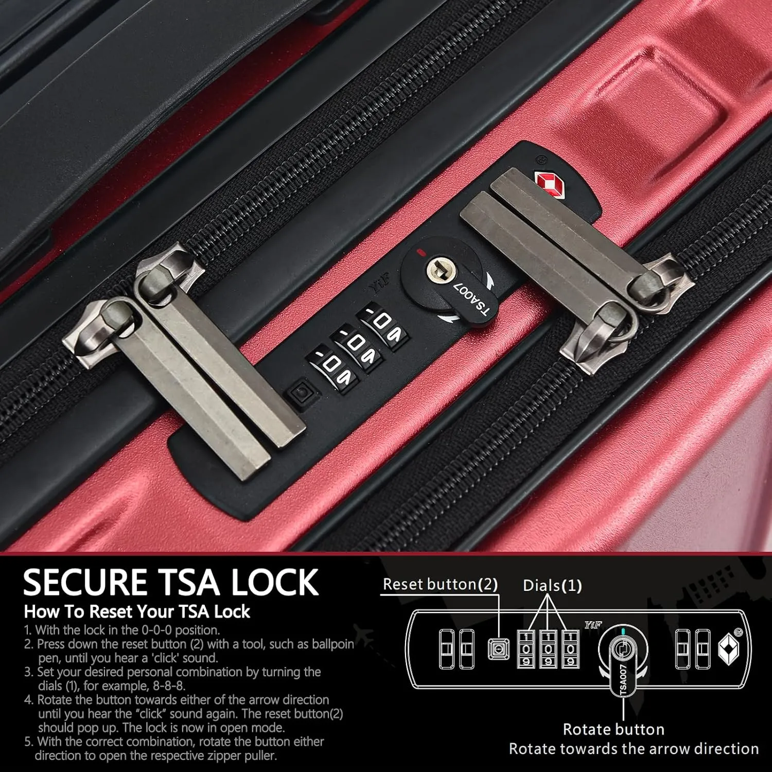 TydeCkare 16" Carry on Luggage with 2 Laptop Compartments, Lightweight Hardshell ABS PC Suitcase with Dual Control TSA Lock, with YKK Zipper, 4 Spinner Silent Wheels, for Business Travel, Wine Red