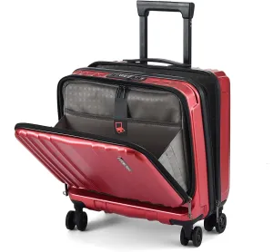 TydeCkare 16" Carry on Luggage with 2 Laptop Compartments, Lightweight Hardshell ABS PC Suitcase with Dual Control TSA Lock, with YKK Zipper, 4 Spinner Silent Wheels, for Business Travel, Wine Red