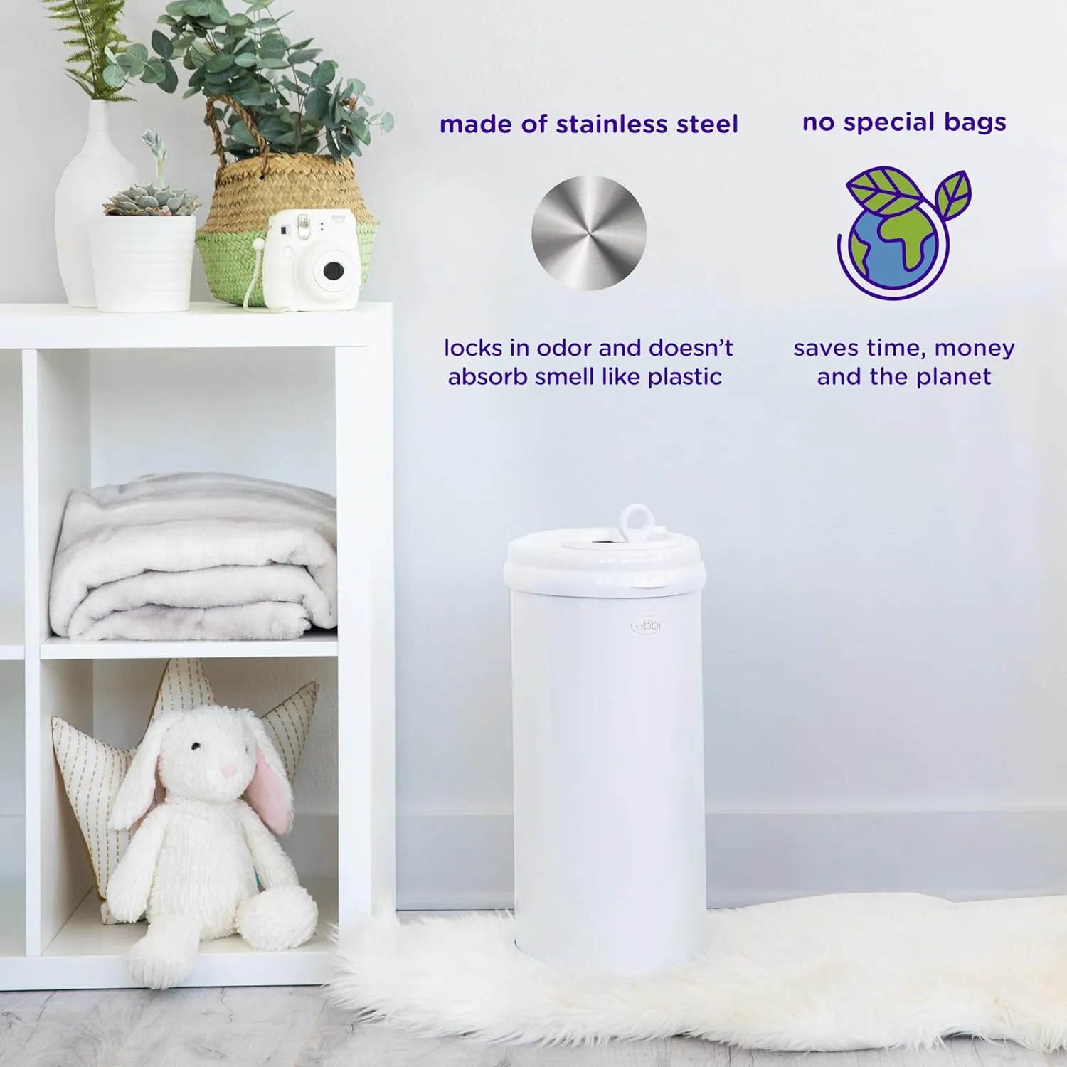 Ubbi Stainless Steel Diaper Pail, Odor Locking, No Special Bag Required, Award-Winning, Registry Must-Have, Cream