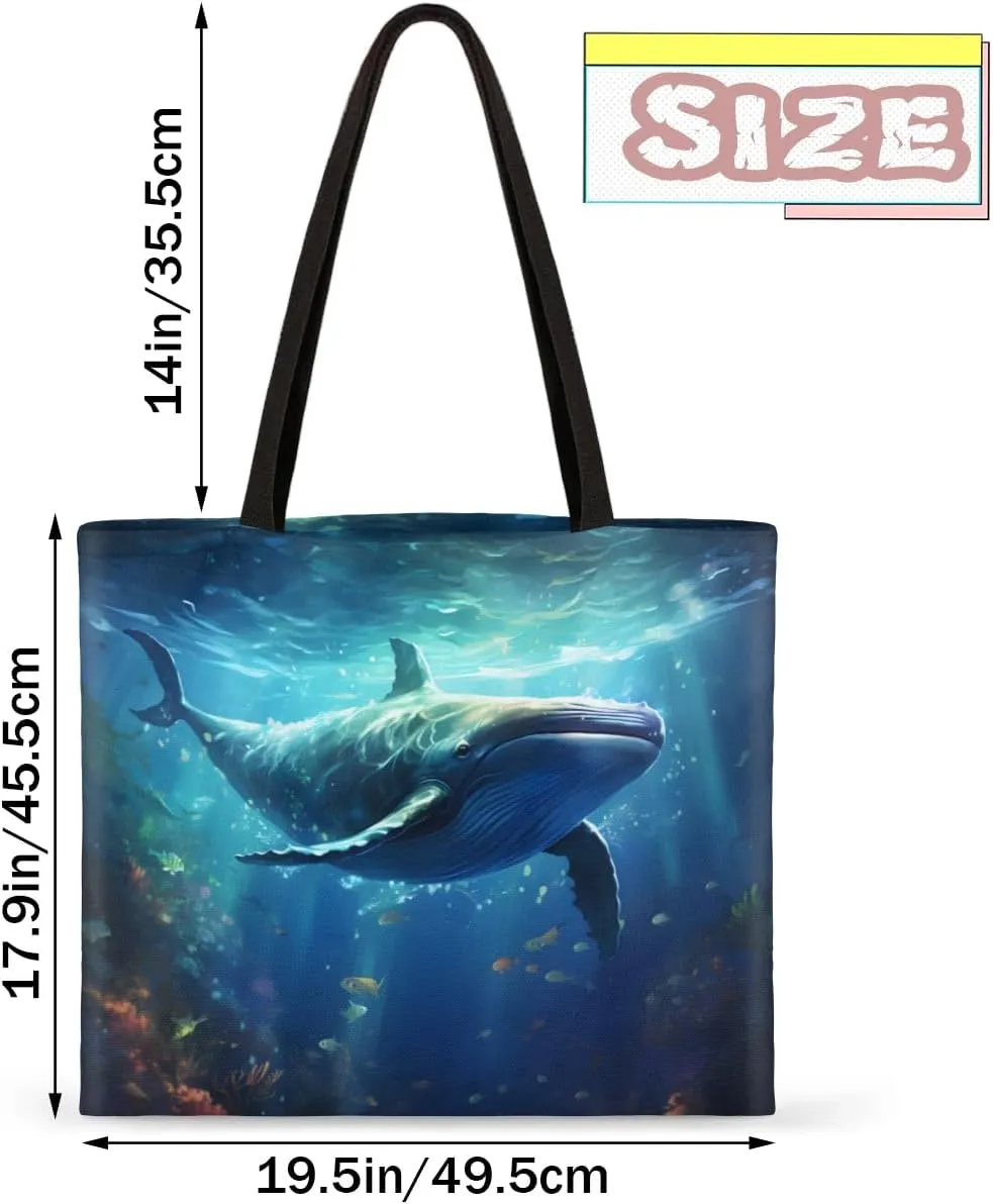 Undersea Dolphins Canvas Tote Bag for Women Men Stylish Tote Handbag Shoulder Bag Reusable Grocery Bag