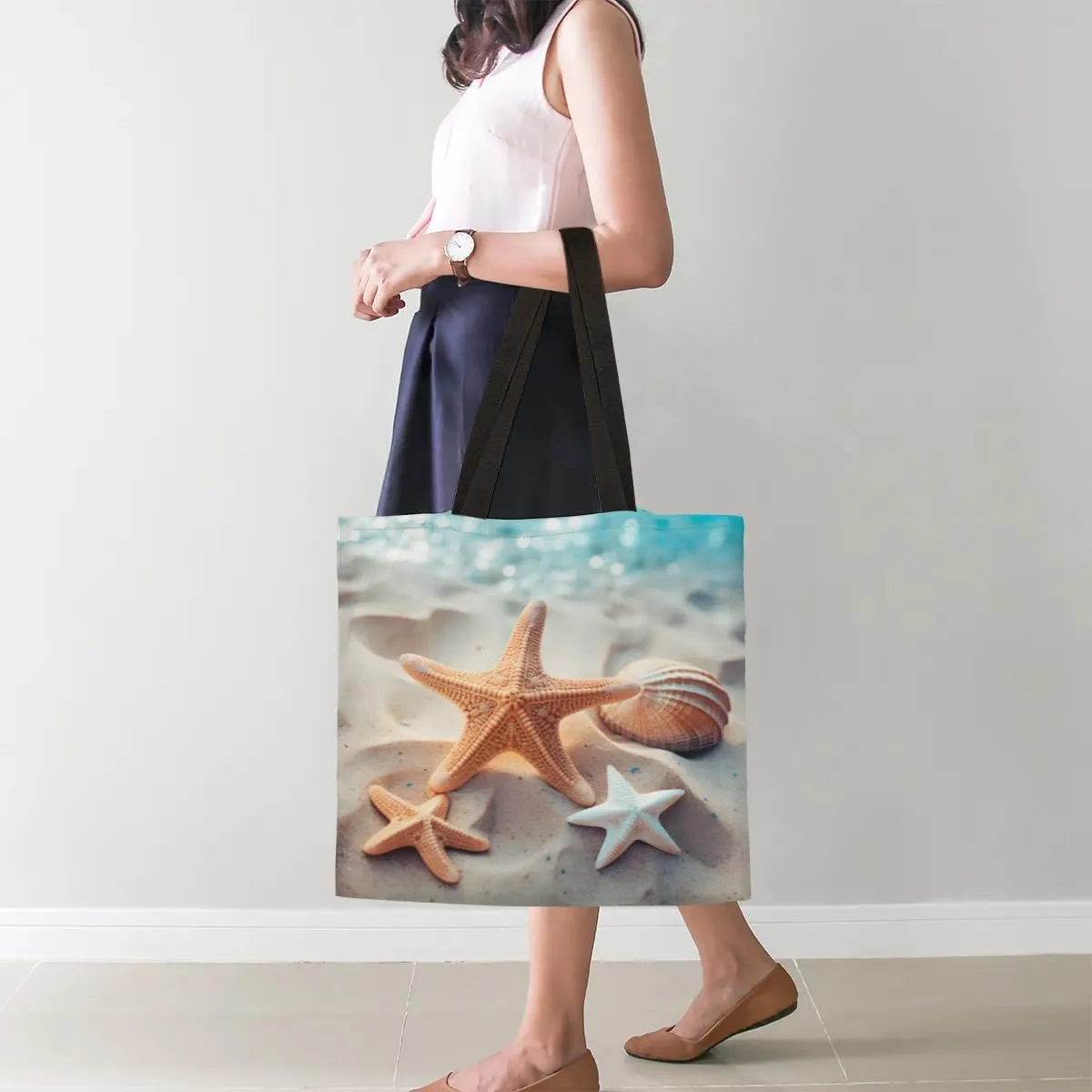 Undersea Dolphins Canvas Tote Bag for Women Men Stylish Tote Handbag Shoulder Bag Reusable Grocery Bag