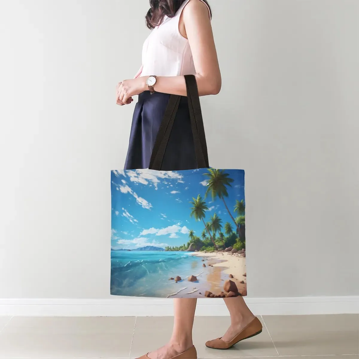 Undersea Dolphins Canvas Tote Bag for Women Men Stylish Tote Handbag Shoulder Bag Reusable Grocery Bag