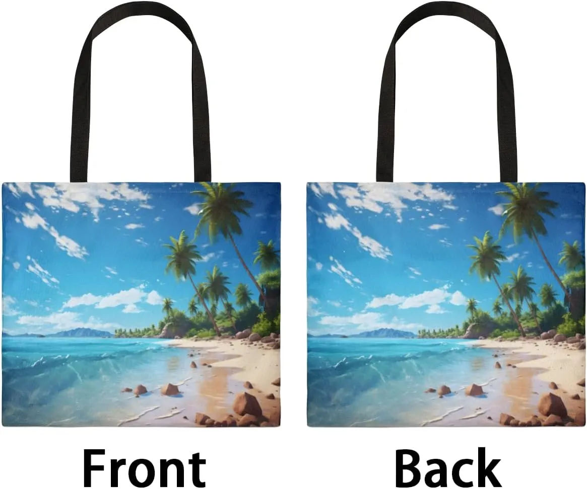Undersea Dolphins Canvas Tote Bag for Women Men Stylish Tote Handbag Shoulder Bag Reusable Grocery Bag