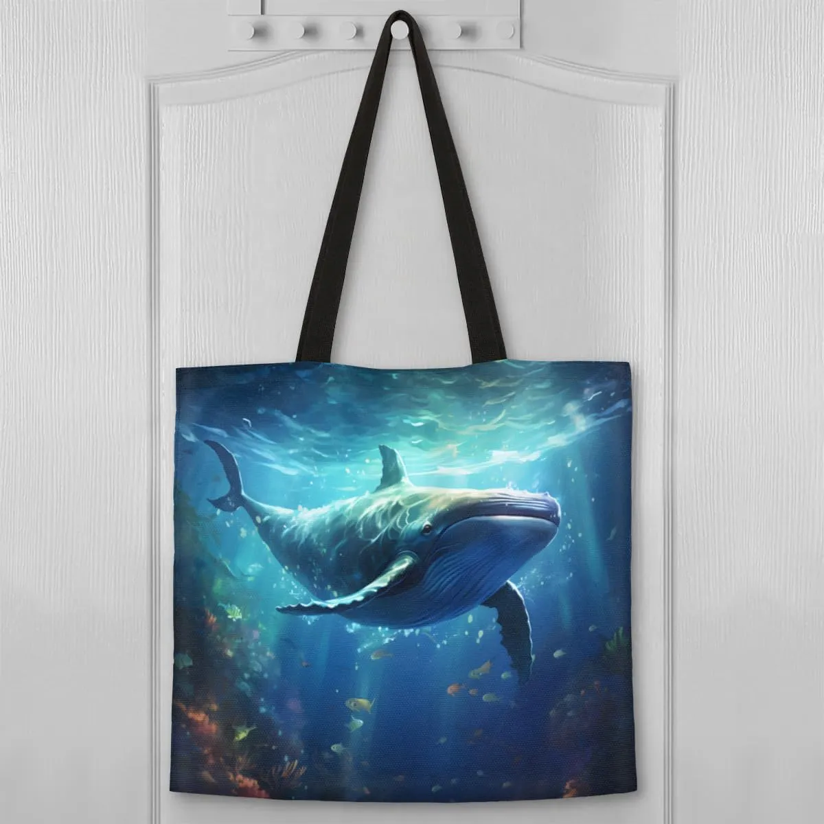 Undersea Dolphins Canvas Tote Bag for Women Men Stylish Tote Handbag Shoulder Bag Reusable Grocery Bag