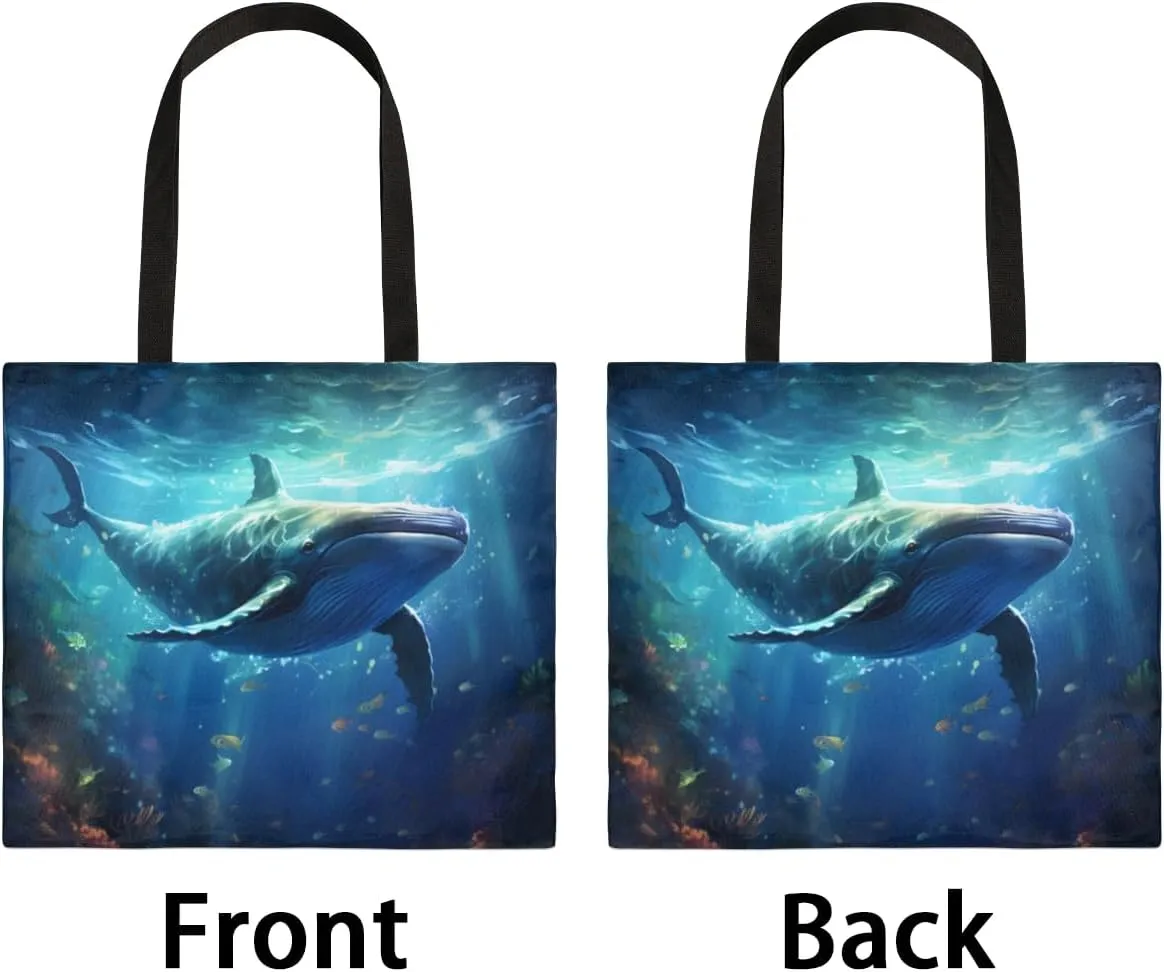 Undersea Dolphins Canvas Tote Bag for Women Men Stylish Tote Handbag Shoulder Bag Reusable Grocery Bag