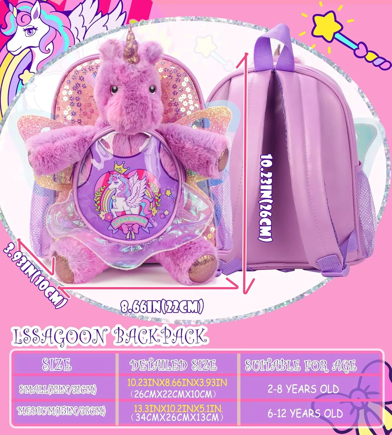 Unicorn Doll Backpacks for Toddler Girls,Cute Sequins Bookbag for Kindergarten Nursery Preschool,Kids Small Ballet Dance Bag,Gift for Xmas Birthday.Unicorn Stuffed AnimaToys