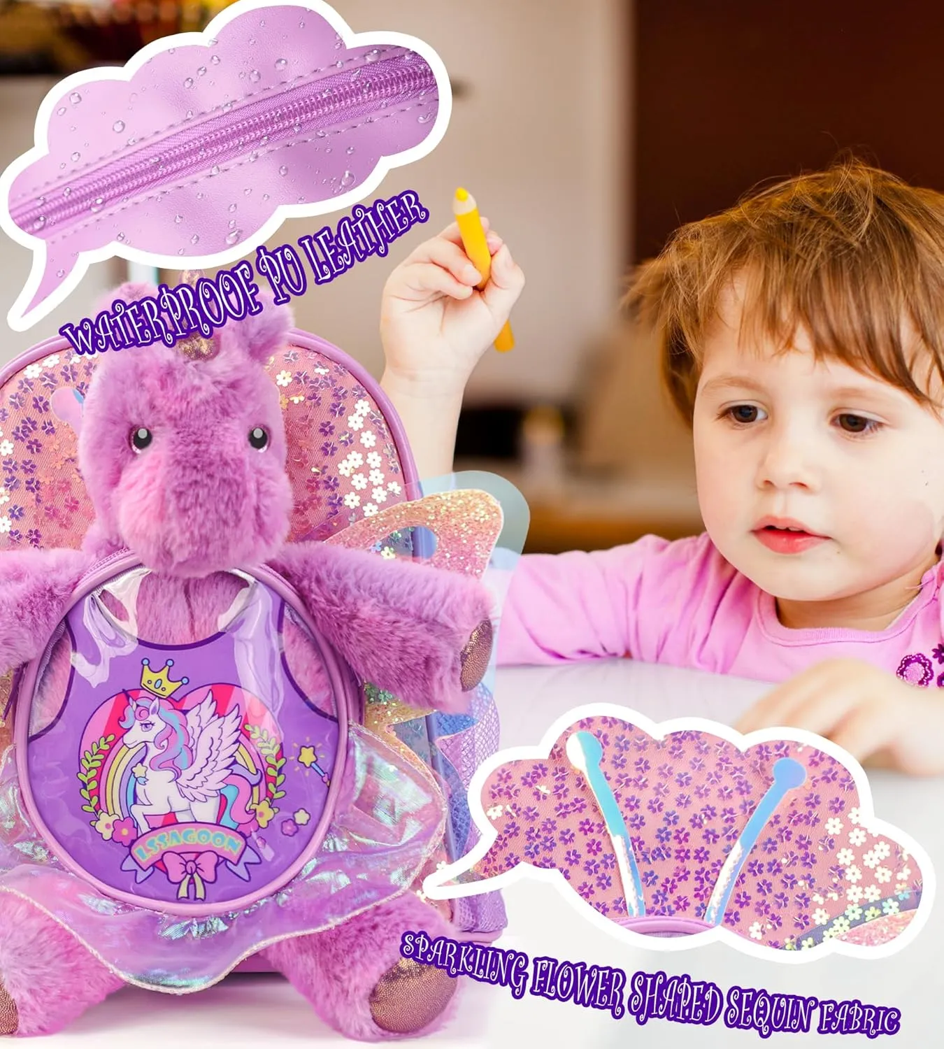 Unicorn Doll Backpacks for Toddler Girls,Cute Sequins Bookbag for Kindergarten Nursery Preschool,Kids Small Ballet Dance Bag,Gift for Xmas Birthday.Unicorn Stuffed AnimaToys