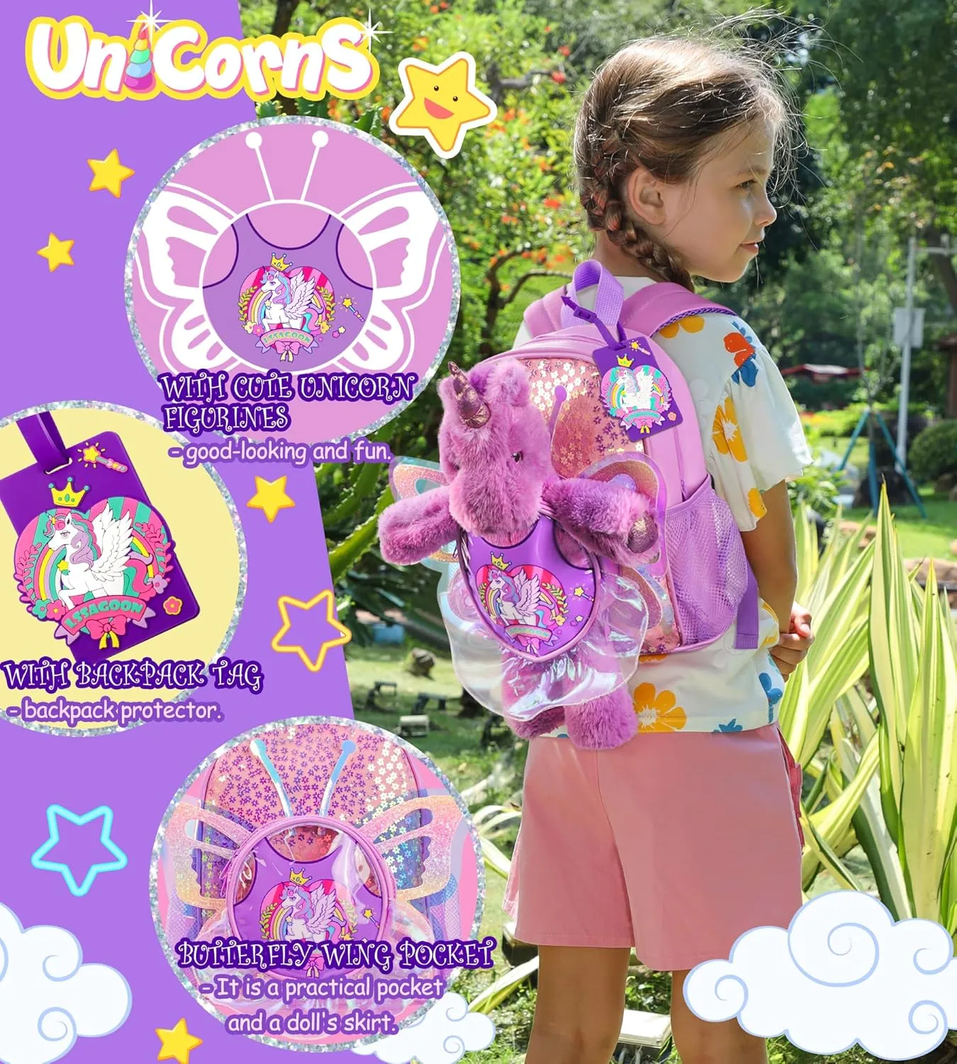 Unicorn Doll Backpacks for Toddler Girls,Cute Sequins Bookbag for Kindergarten Nursery Preschool,Kids Small Ballet Dance Bag,Gift for Xmas Birthday.Unicorn Stuffed AnimaToys
