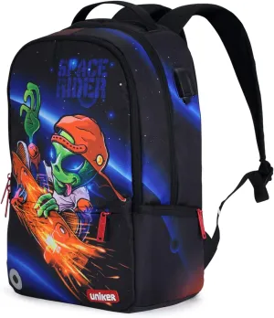 UNIKER School Backpack with USB Charging Port for Teen Boys, Computer Backpack for 15.6 Inch Laptop, Designer Daypack for Work, Alien